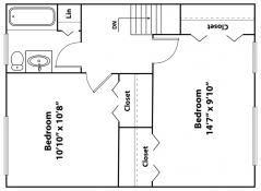 2 Bedroom / 1 Bath Townhome 950 sq.ft. - Second Floor